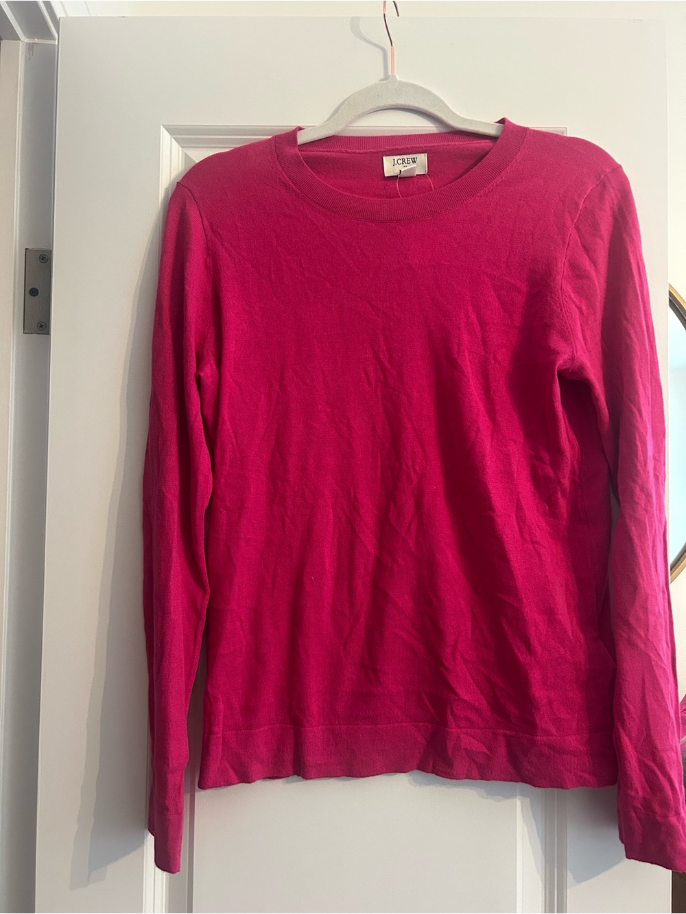 J. Crew Women's Crewneck Teddie  Sweater - Bright Pink